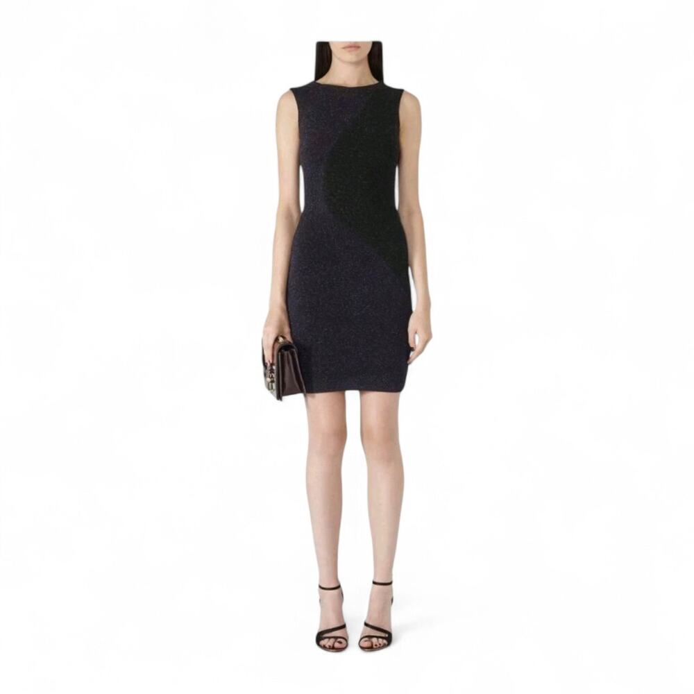 Reiss Vincenne Black Blue Sleeveless Bodycon Glitter Metallic Mini Dress, Medium